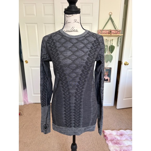 Lululemon Tops - Lululemon Rest Less Pullover Gray Black Geometric Knit Long Sleeve Top Size 10